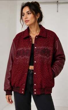 WATSON Aim For The Stars Varsity Jacket Women's Size 2XL Burgundy NWT D30